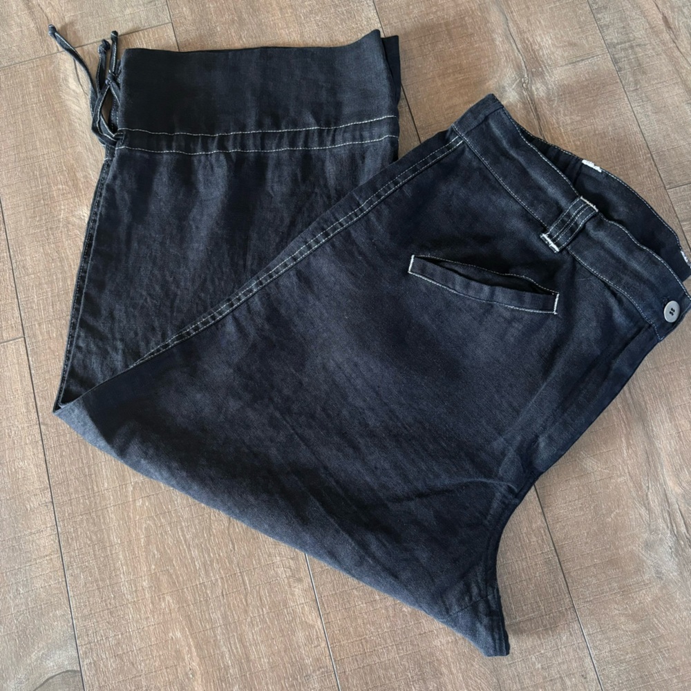 Chico's Women's 100% Linen Cropped Black Pants Size 2 Chicos Size 12